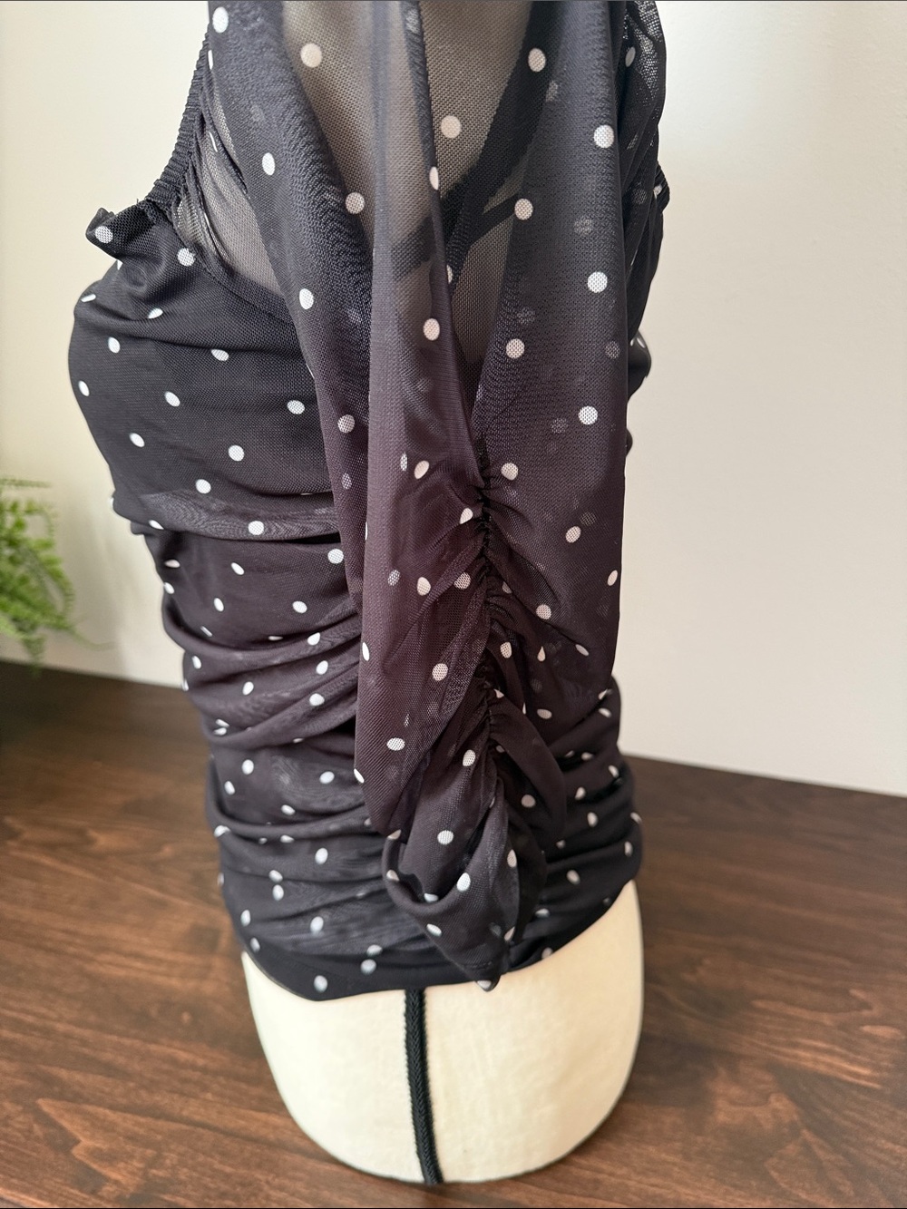 Anthropologie Black Polka Dot Square-Neck Blouse - Picture 5 of 6
